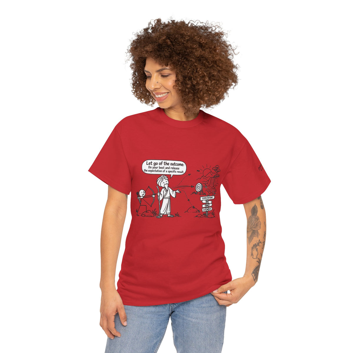 T-Shirt — Cartoon Zen Comic: "Let go of the outcome" Mindfulness Tee
