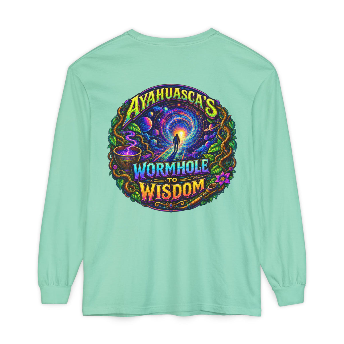 "Ayahuasca’s Wormhole to Wisdom" Psychedelic Long Sleeve Tee