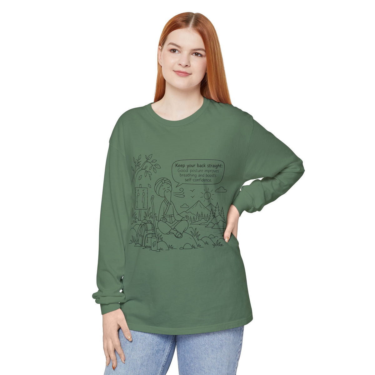 "Keep Your Back Straight" Self Care by Master Lee - Long Sleeve T‑Shirt