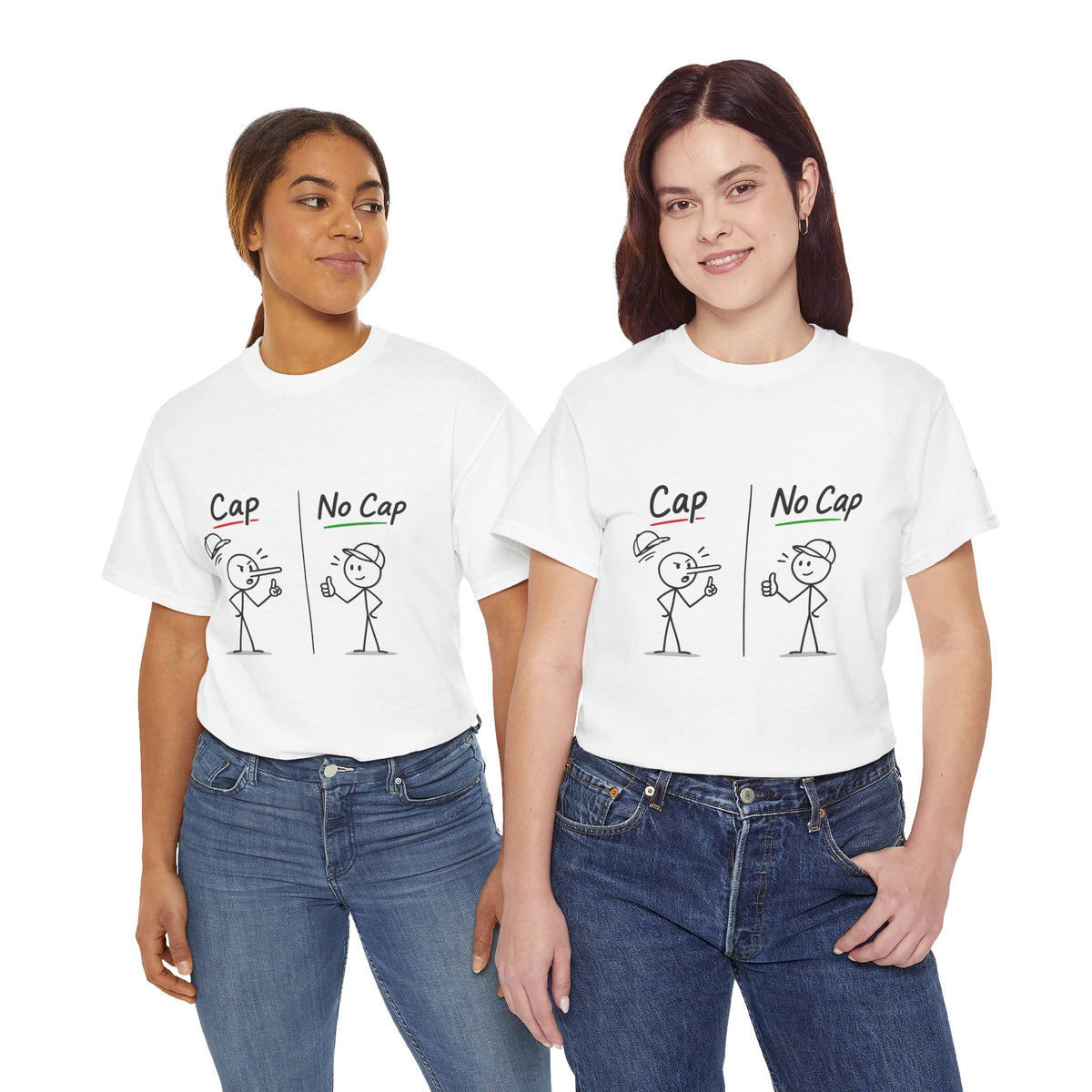 "Cap vs No Cap" T-Shirt – Funny Stick Figure Meme Tee