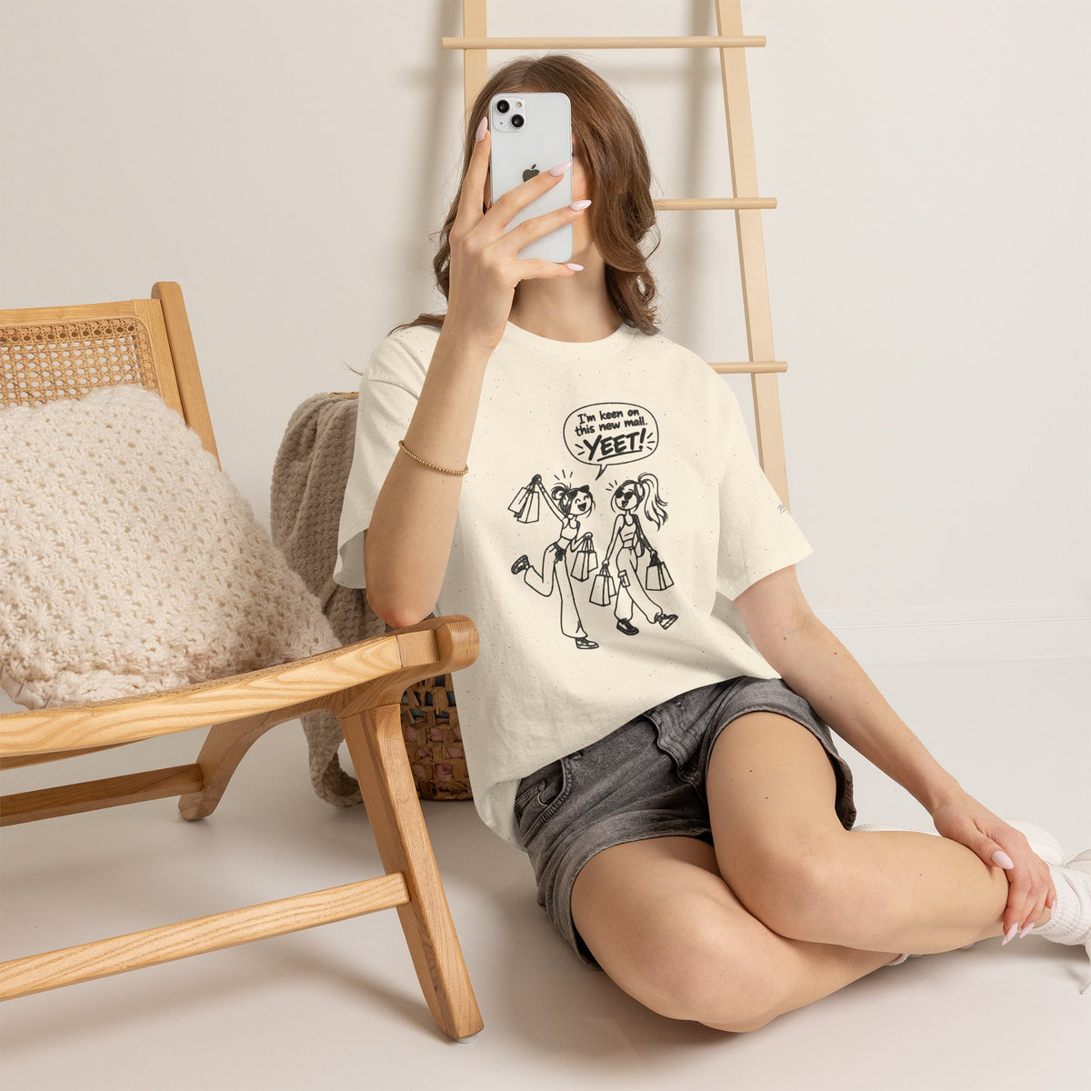Graphic Tee — "I’m keen on this new mall. YEET" Shopping Cartoon Shirt