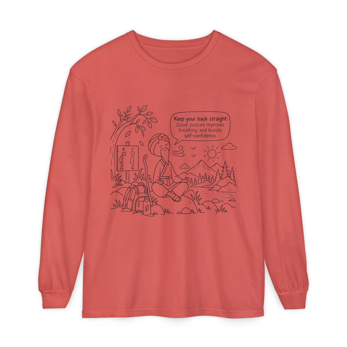 "Keep Your Back Straight" Self Care by Master Lee - Long Sleeve T‑Shirt