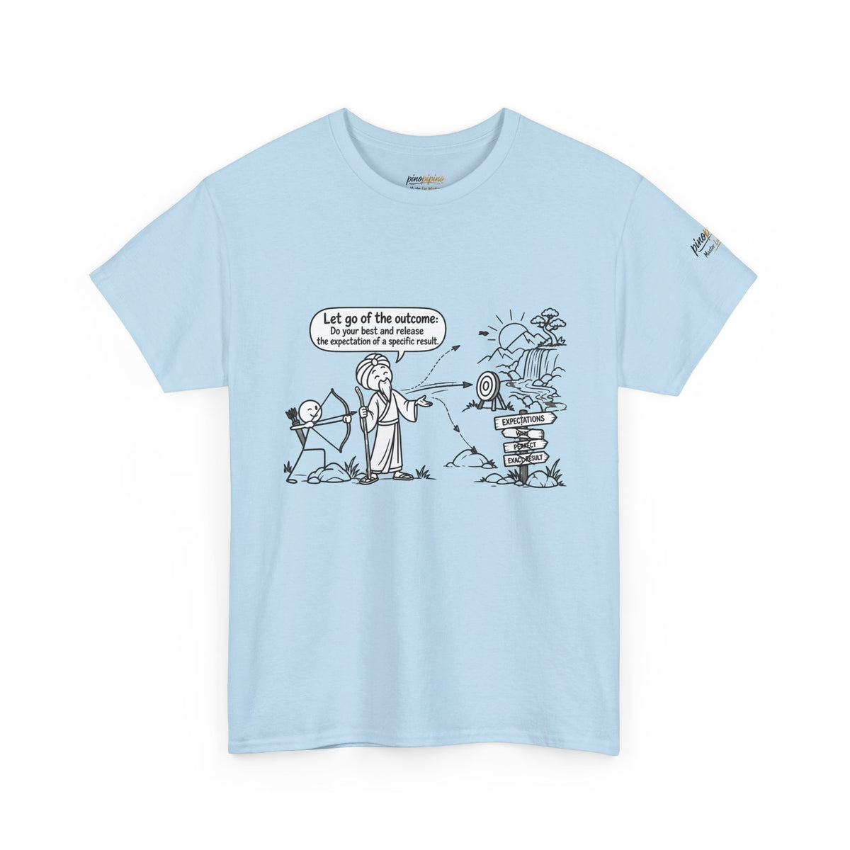 T-Shirt — Cartoon Zen Comic: "Let go of the outcome" Mindfulness Tee