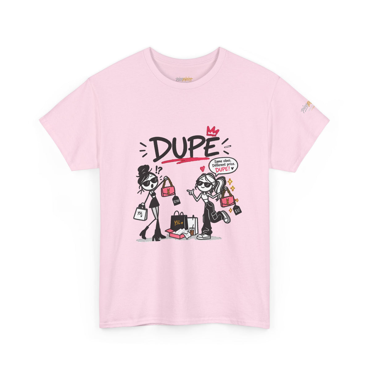 "Dupe" Shopping Cartoon Tee — Funny Gen Z Slang
