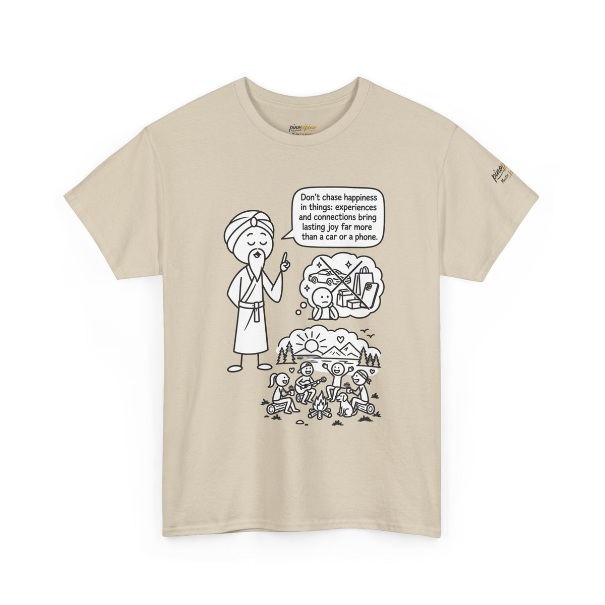 Mindful Graphic Tee – "Don't Chase Happiness in things" Illustration Shirt