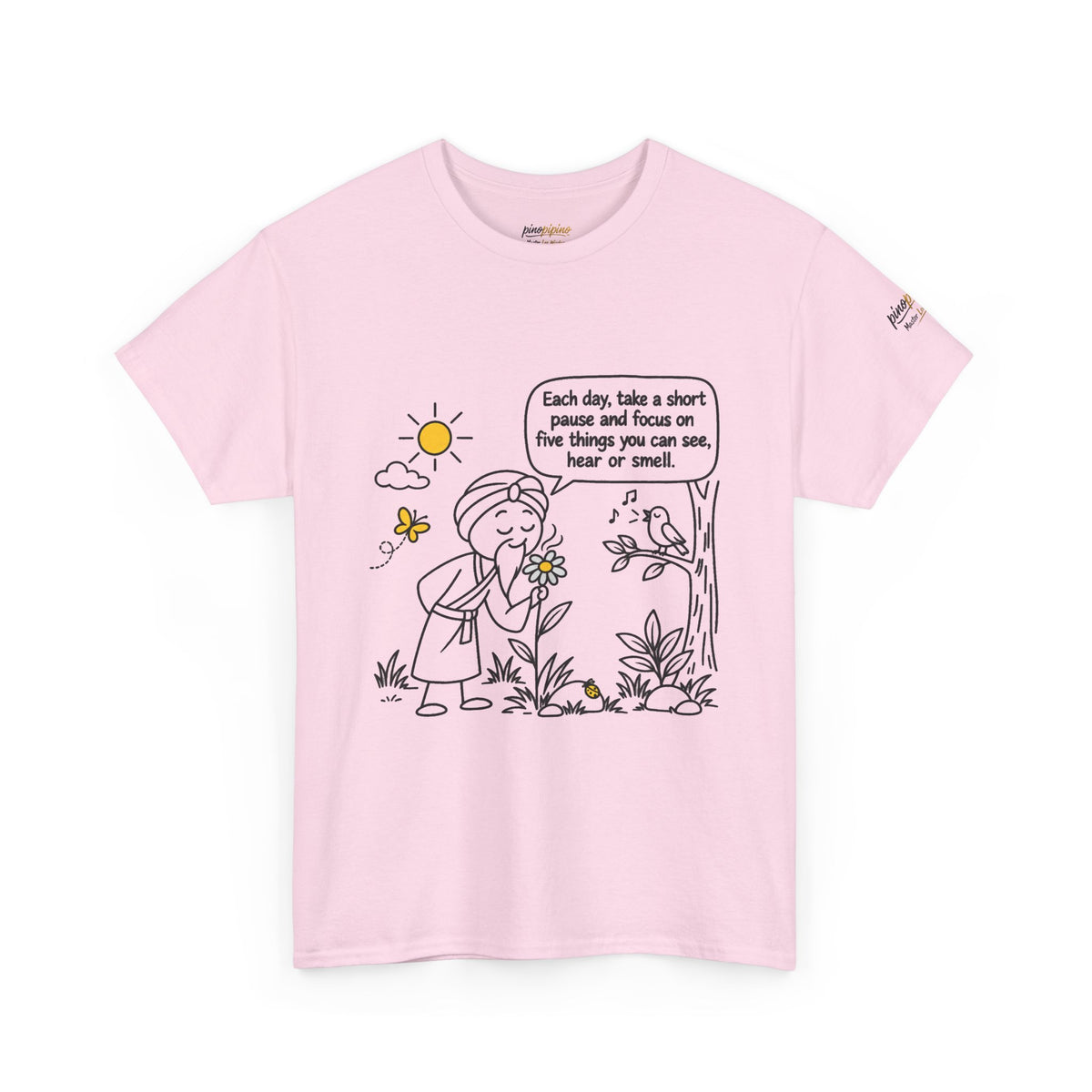"Focus on five things you can see, hear or smell" - Master Lee's Wisdom, Unisex Heavy Cotton Tee
