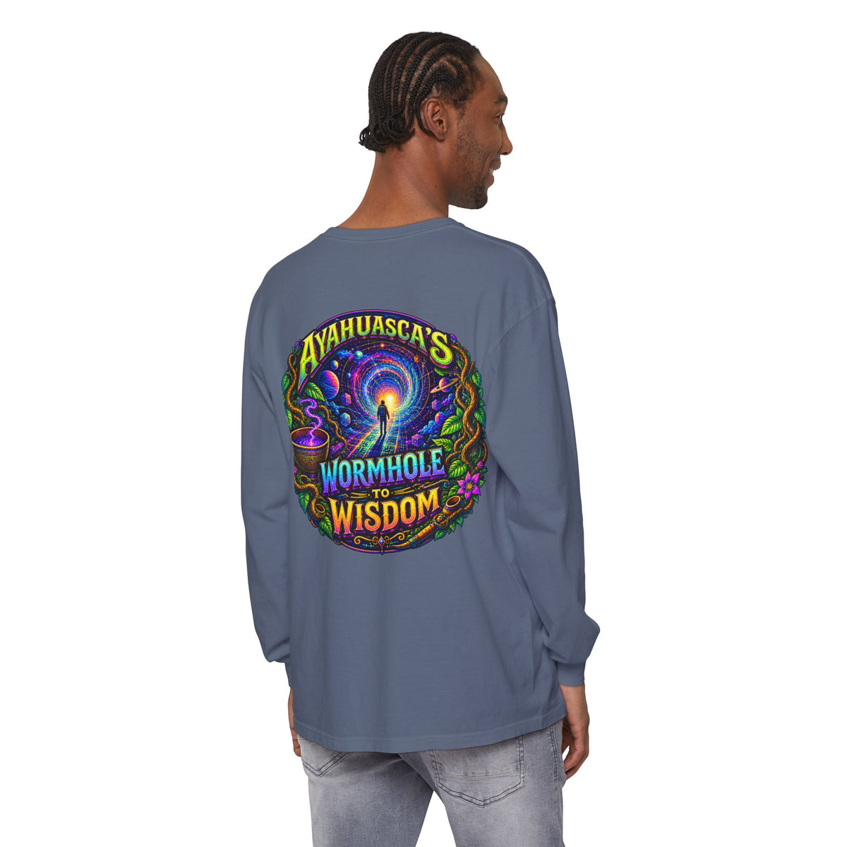 "Ayahuasca’s Wormhole to Wisdom" Psychedelic Long Sleeve Tee