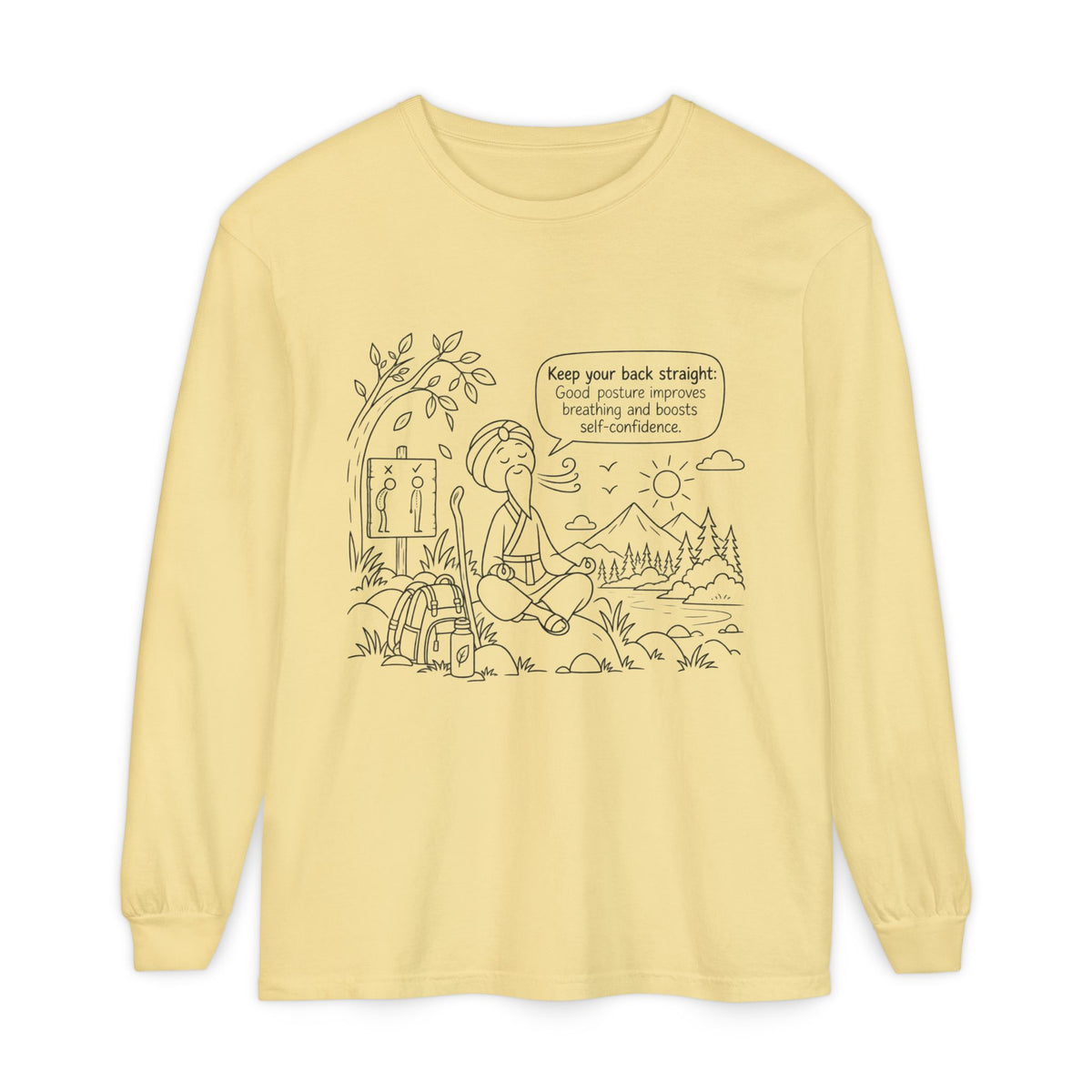 "Keep Your Back Straight" Self Care by Master Lee - Long Sleeve T‑Shirt