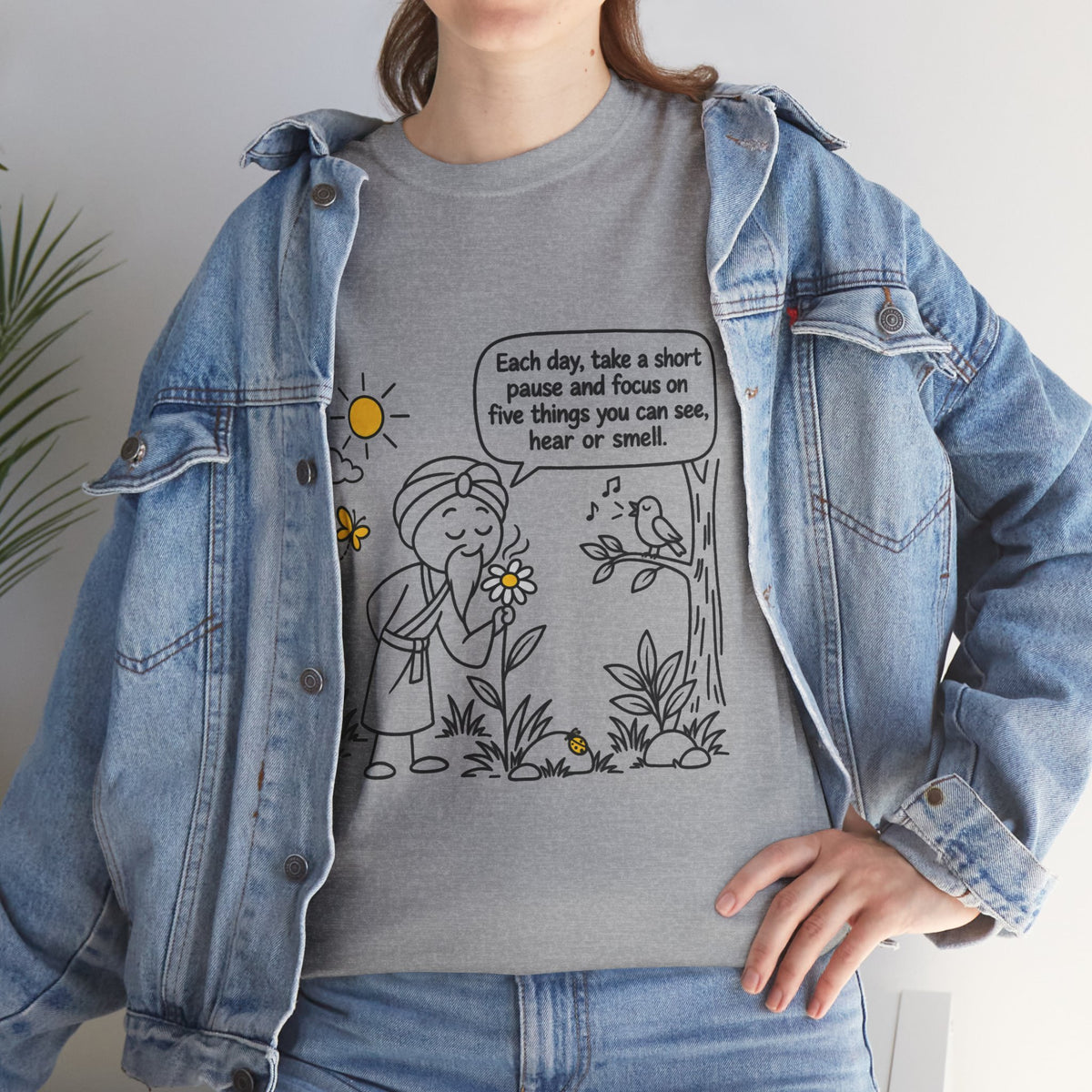 "Focus on five things you can see, hear or smell" - Master Lee's Wisdom, Unisex Heavy Cotton Tee