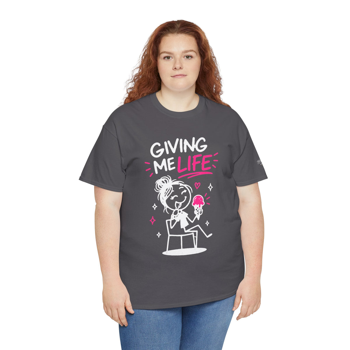 Cute "Giving Me Life" Graphic Sketch Cotton T‑Shirt