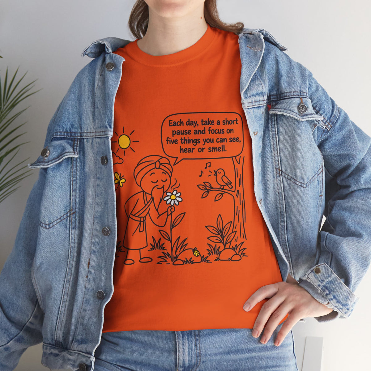 "Focus on five things you can see, hear or smell" - Master Lee's Wisdom, Unisex Heavy Cotton Tee
