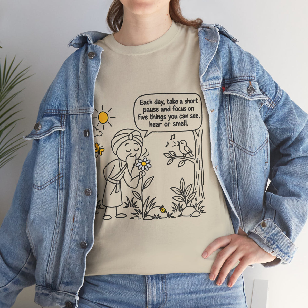 "Focus on five things you can see, hear or smell" - Master Lee's Wisdom, Unisex Heavy Cotton Tee
