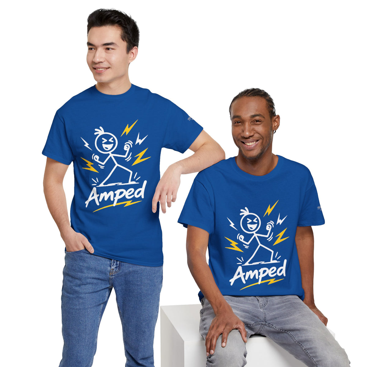 "Amped" Lightning Bolt Tee — Minimal Gen Z Slang Graphic T-Shirt