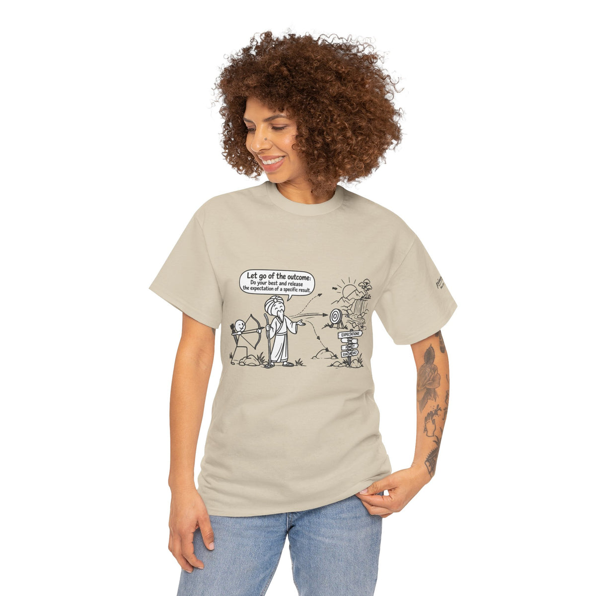 T-Shirt — Cartoon Zen Comic: "Let go of the outcome" Mindfulness Tee