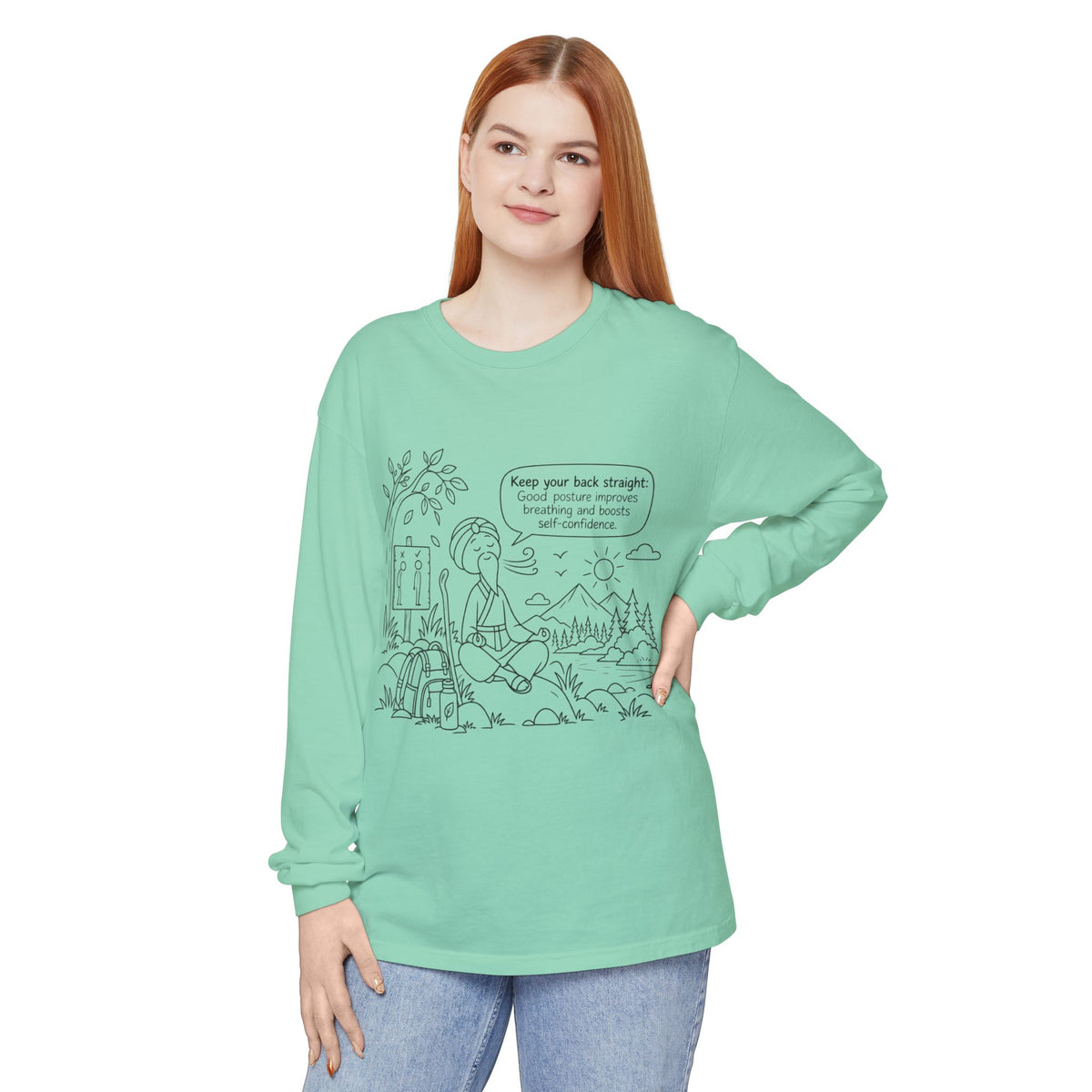 "Keep Your Back Straight" Self Care by Master Lee - Long Sleeve T‑Shirt