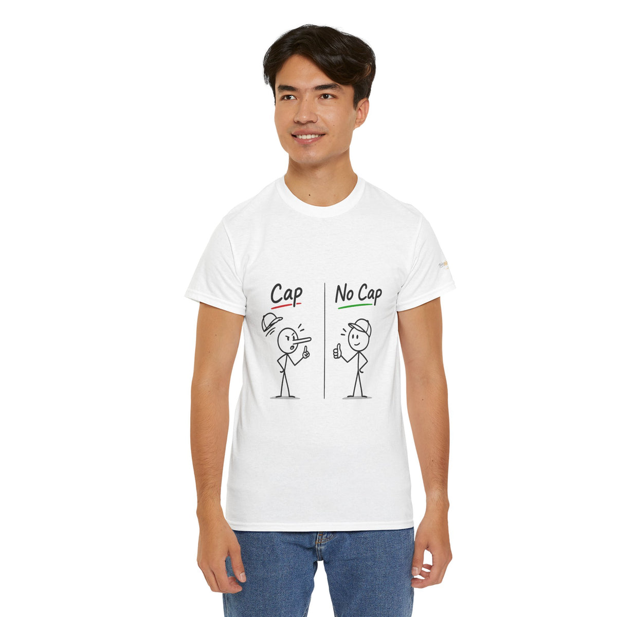 "Cap vs No Cap" T-Shirt – Funny Stick Figure Meme Tee