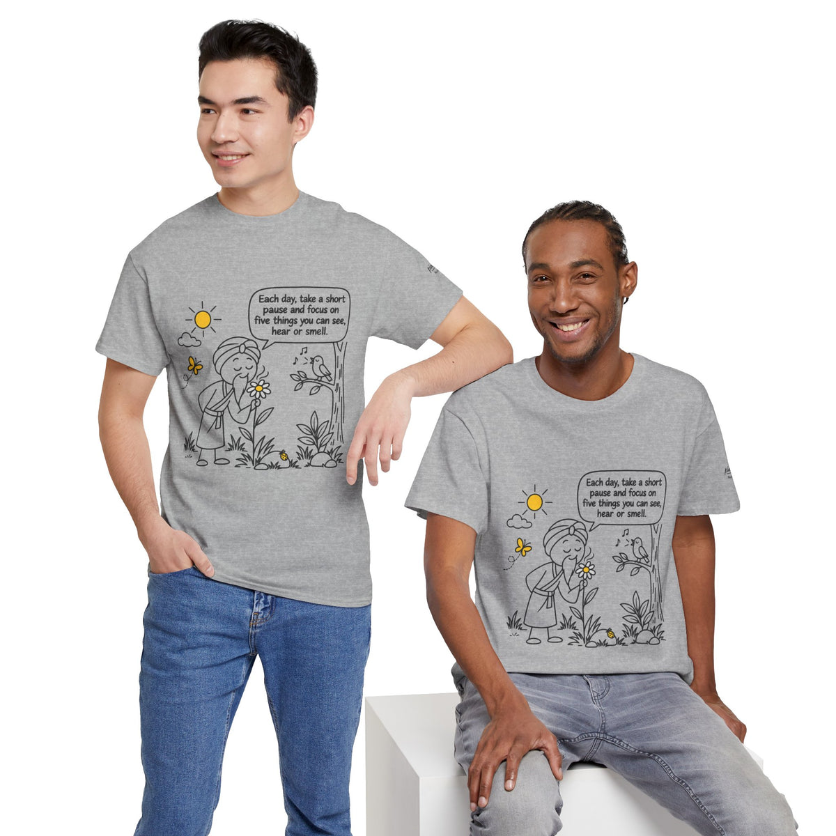 "Focus on five things you can see, hear or smell" - Master Lee's Wisdom, Unisex Heavy Cotton Tee