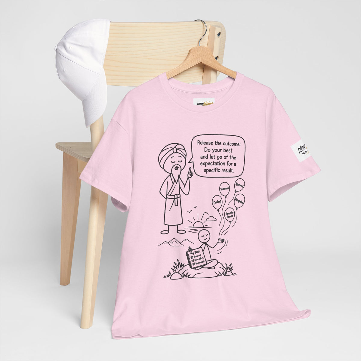Spiritual Tee — “Release the Outcome” Cartoon Graphic T-Shirt