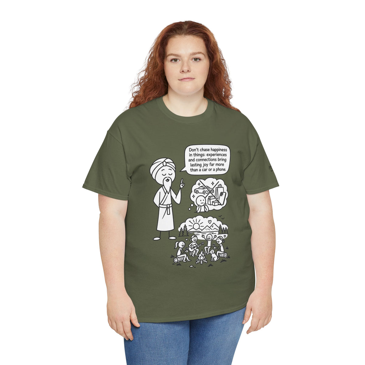 Mindful Graphic Tee – "Don't Chase Happiness in things" Illustration Shirt