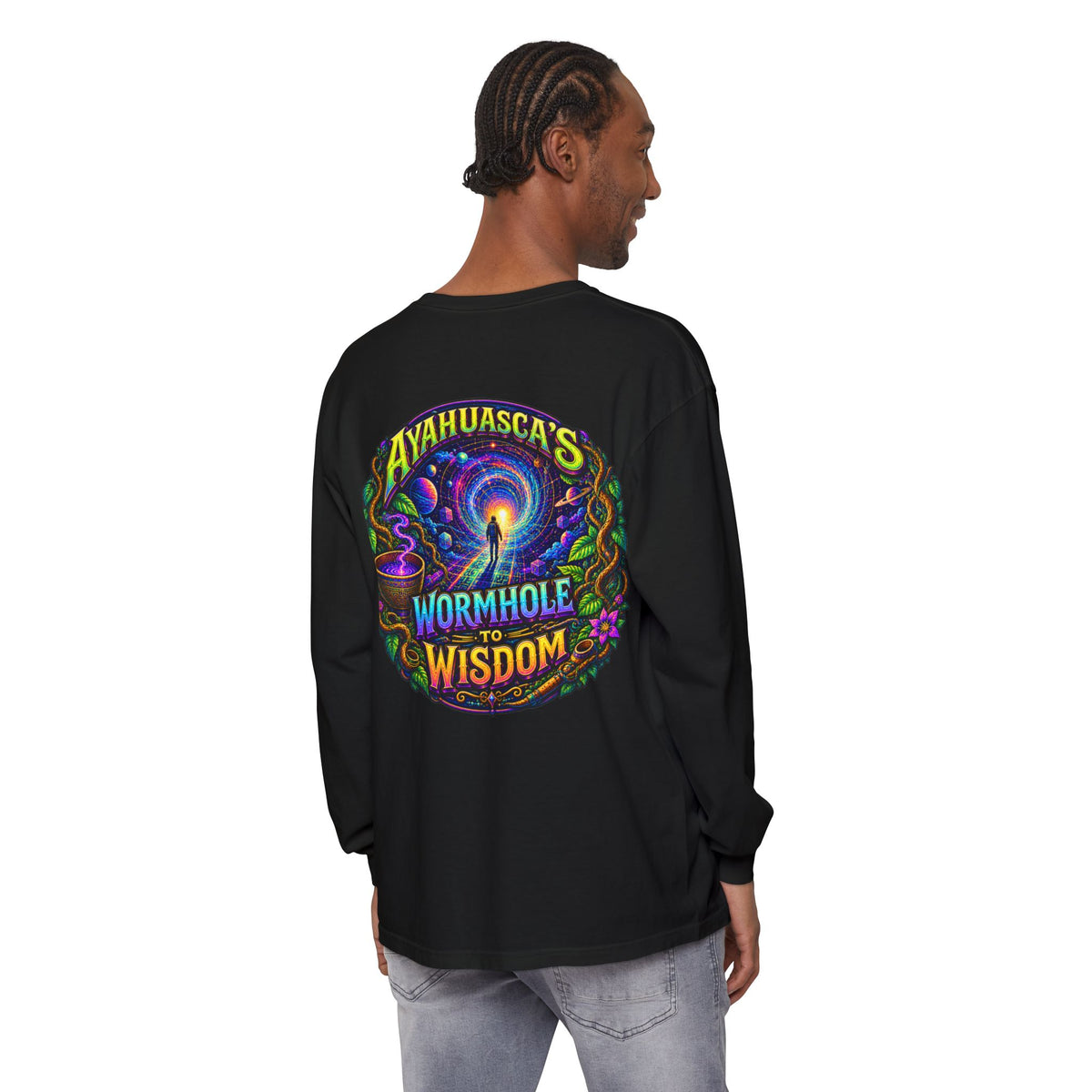 "Ayahuasca’s Wormhole to Wisdom" Psychedelic Long Sleeve Tee