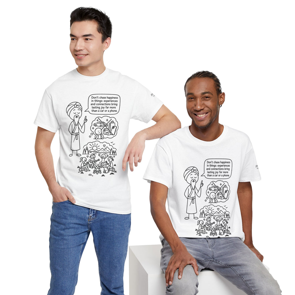 Mindful Graphic Tee – "Don't Chase Happiness in things" Illustration Shirt