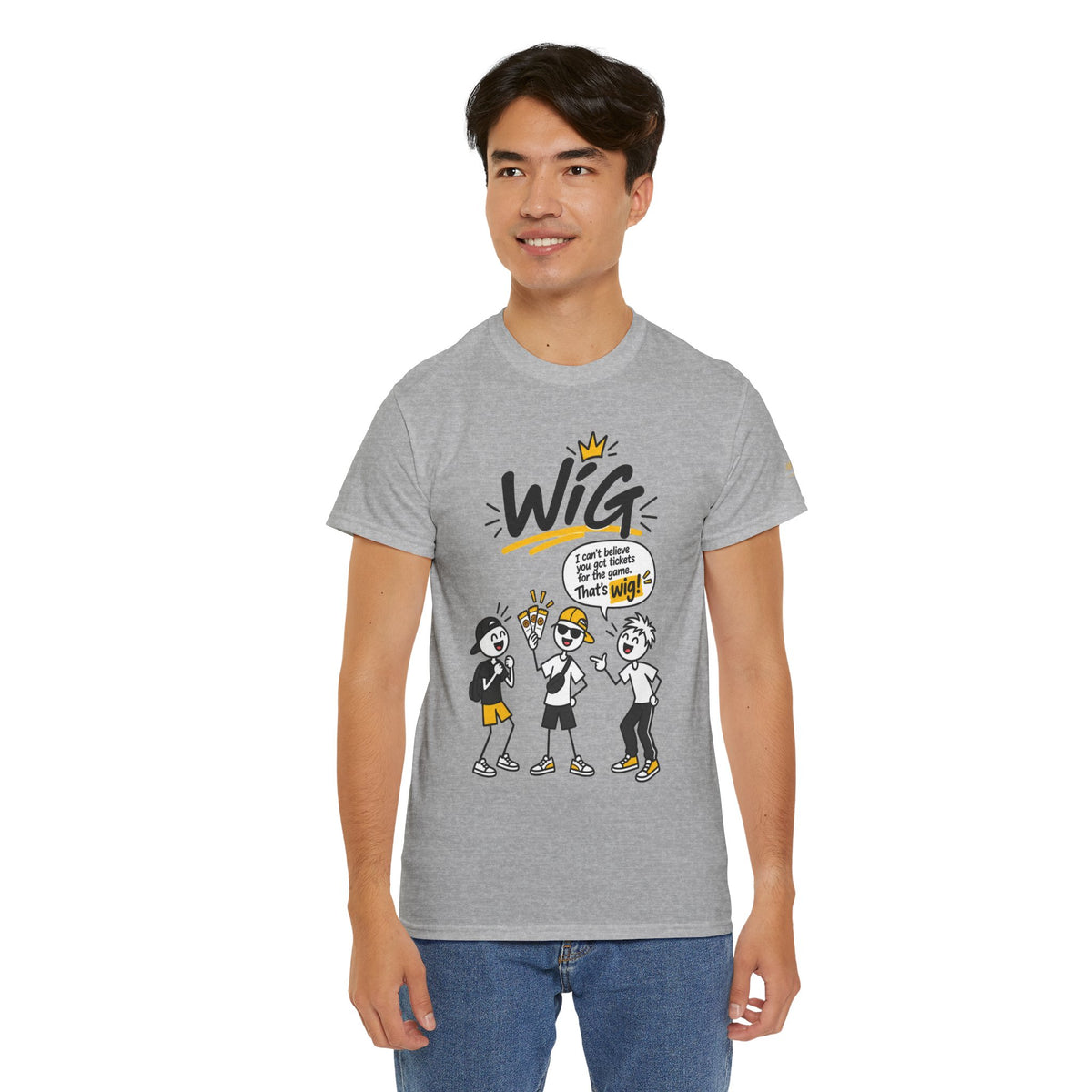 "Wig" Gen Z Slang Graphic Tee — Funny Cartoon Crew Shirt