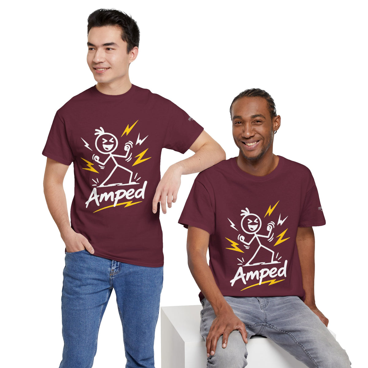 "Amped" Lightning Bolt Tee — Minimal Gen Z Slang Graphic T-Shirt
