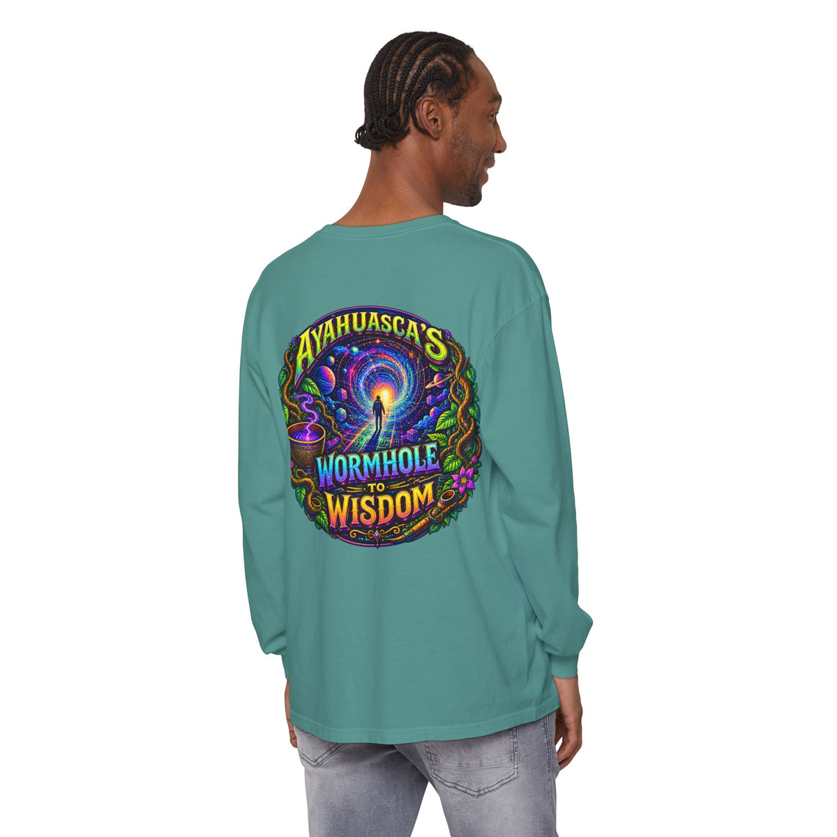 "Ayahuasca’s Wormhole to Wisdom" Psychedelic Long Sleeve Tee