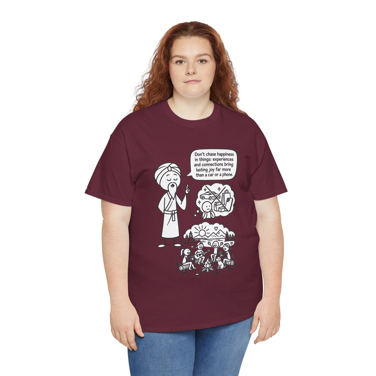 Mindful Graphic Tee – "Don't Chase Happiness in things" Illustration Shirt