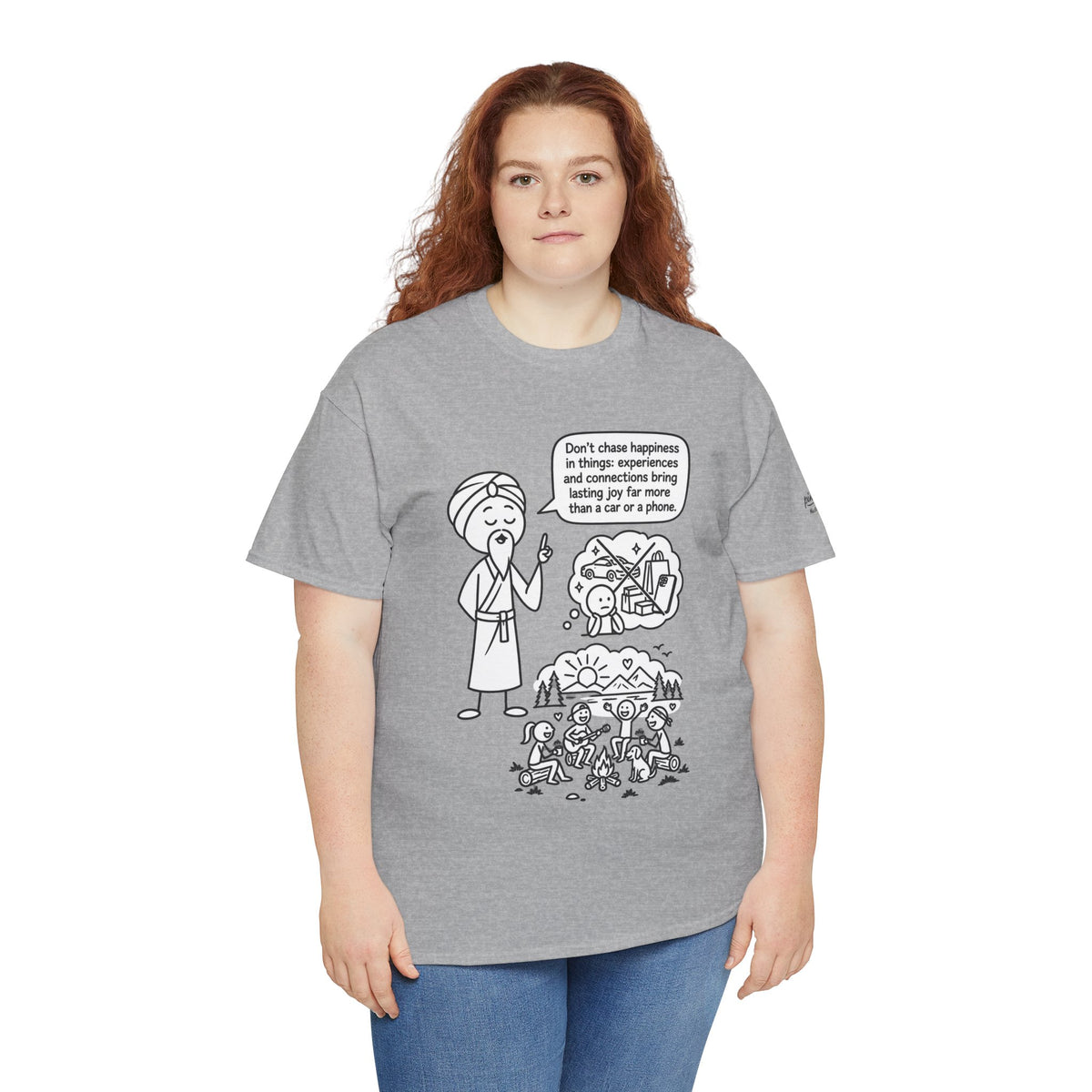 Mindful Graphic Tee – "Don't Chase Happiness in things" Illustration Shirt