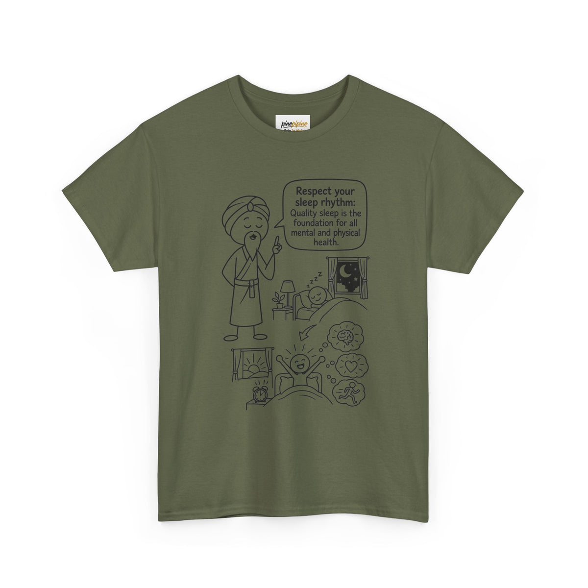 Yoga Philosophy Graphic Tee — "Respect Your Sleep Rhythm" Mindful Illustration T-Shirt