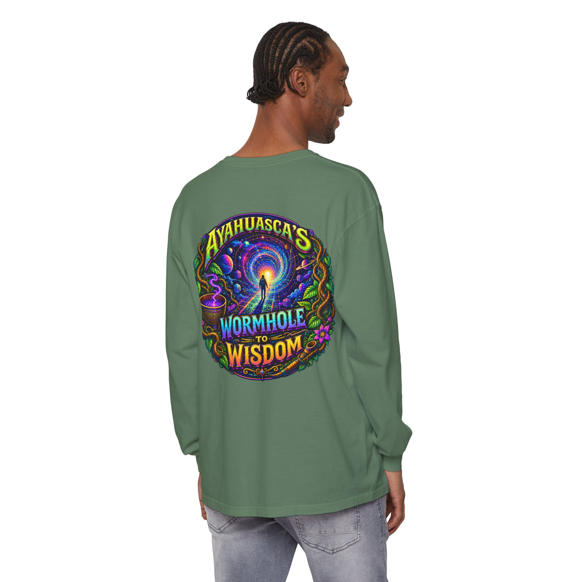 "Ayahuasca’s Wormhole to Wisdom" Psychedelic Long Sleeve Tee