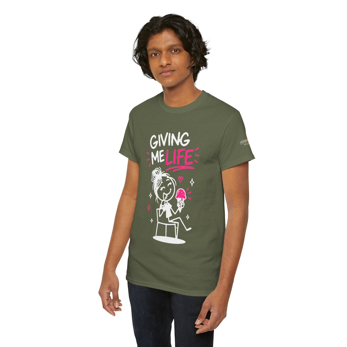 Cute "Giving Me Life" Graphic Sketch Cotton T‑Shirt