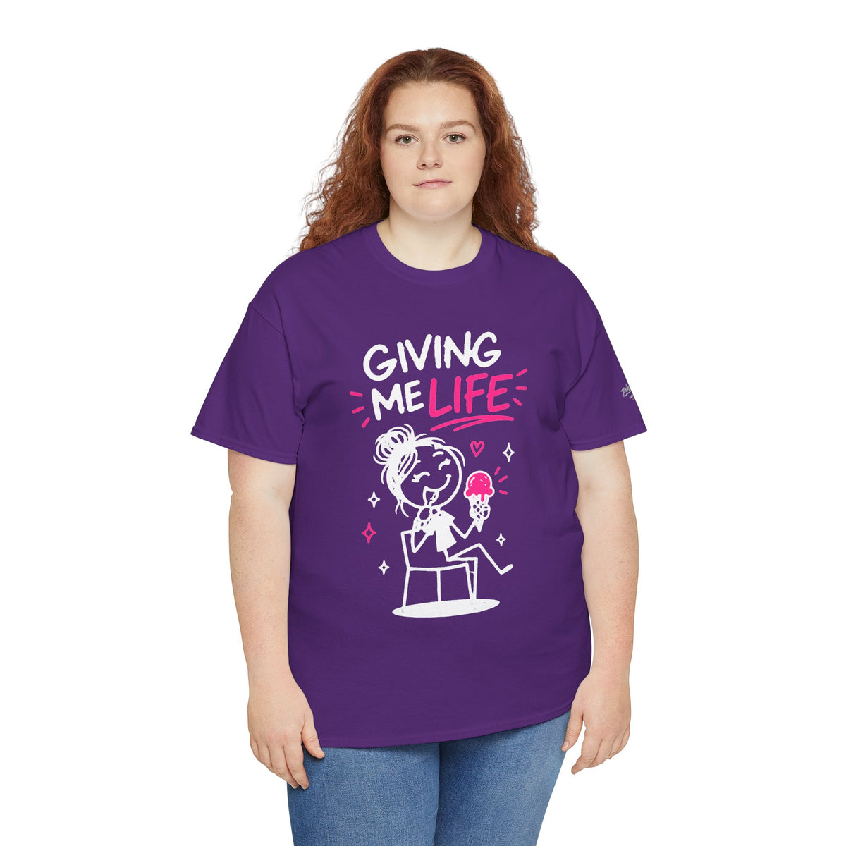 Cute "Giving Me Life" Graphic Sketch Cotton T‑Shirt