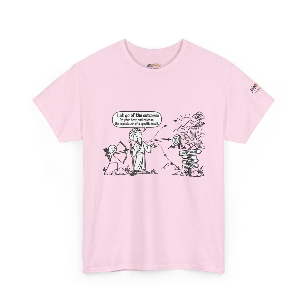 T-Shirt — Cartoon Zen Comic: "Let go of the outcome" Mindfulness Tee
