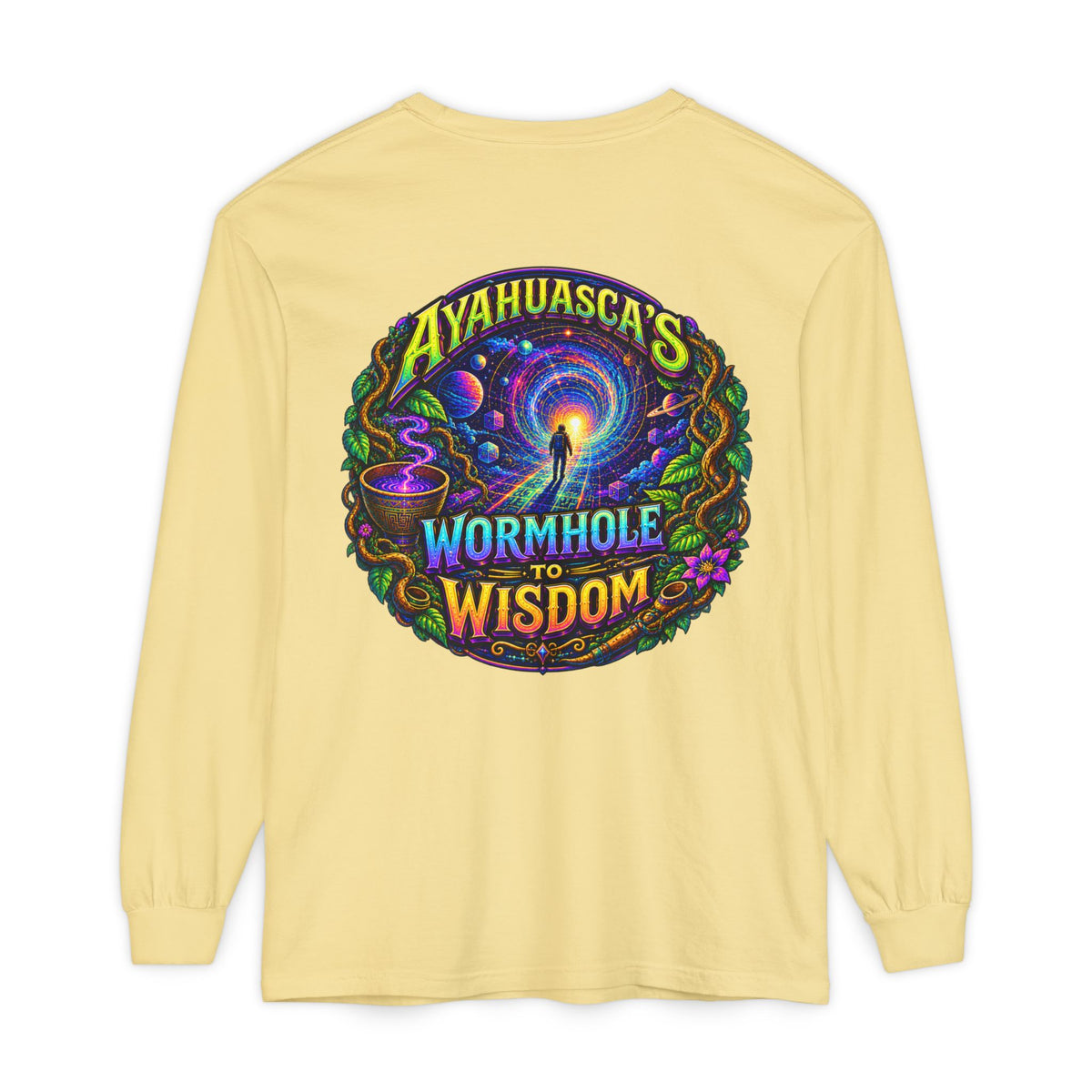 "Ayahuasca’s Wormhole to Wisdom" Psychedelic Long Sleeve Tee