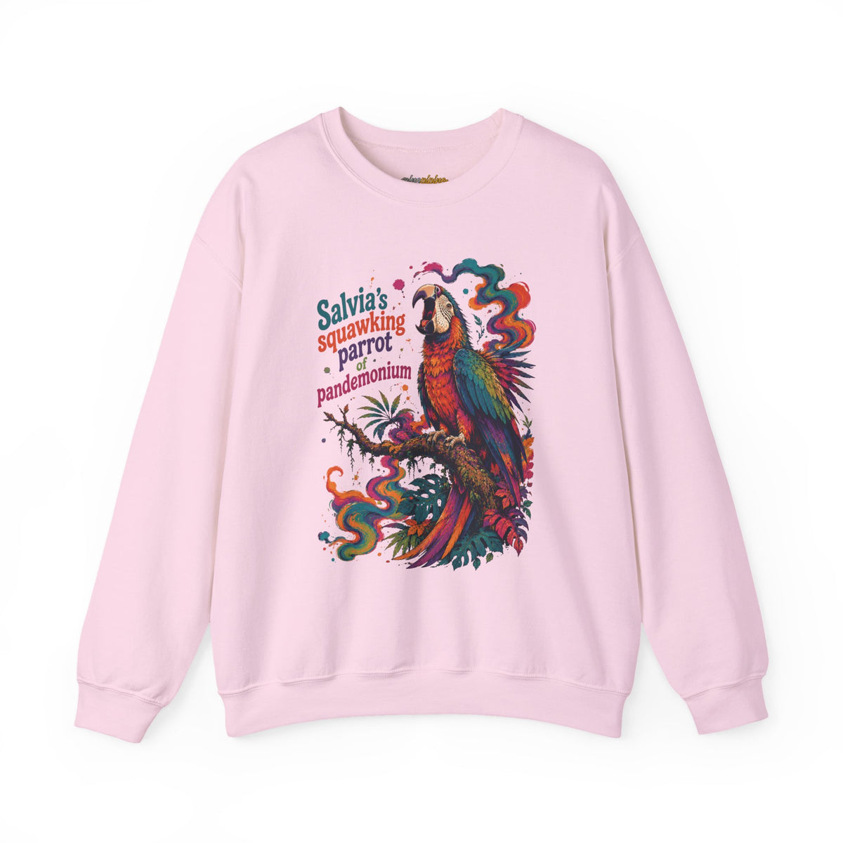 "Salvia's Squawking Parrot of Pandemonium" Colorful Graphic Psychedelic Crewneck Sweatshirt