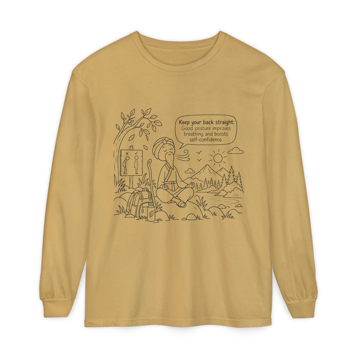 "Keep Your Back Straight" Self Care by Master Lee - Long Sleeve T‑Shirt