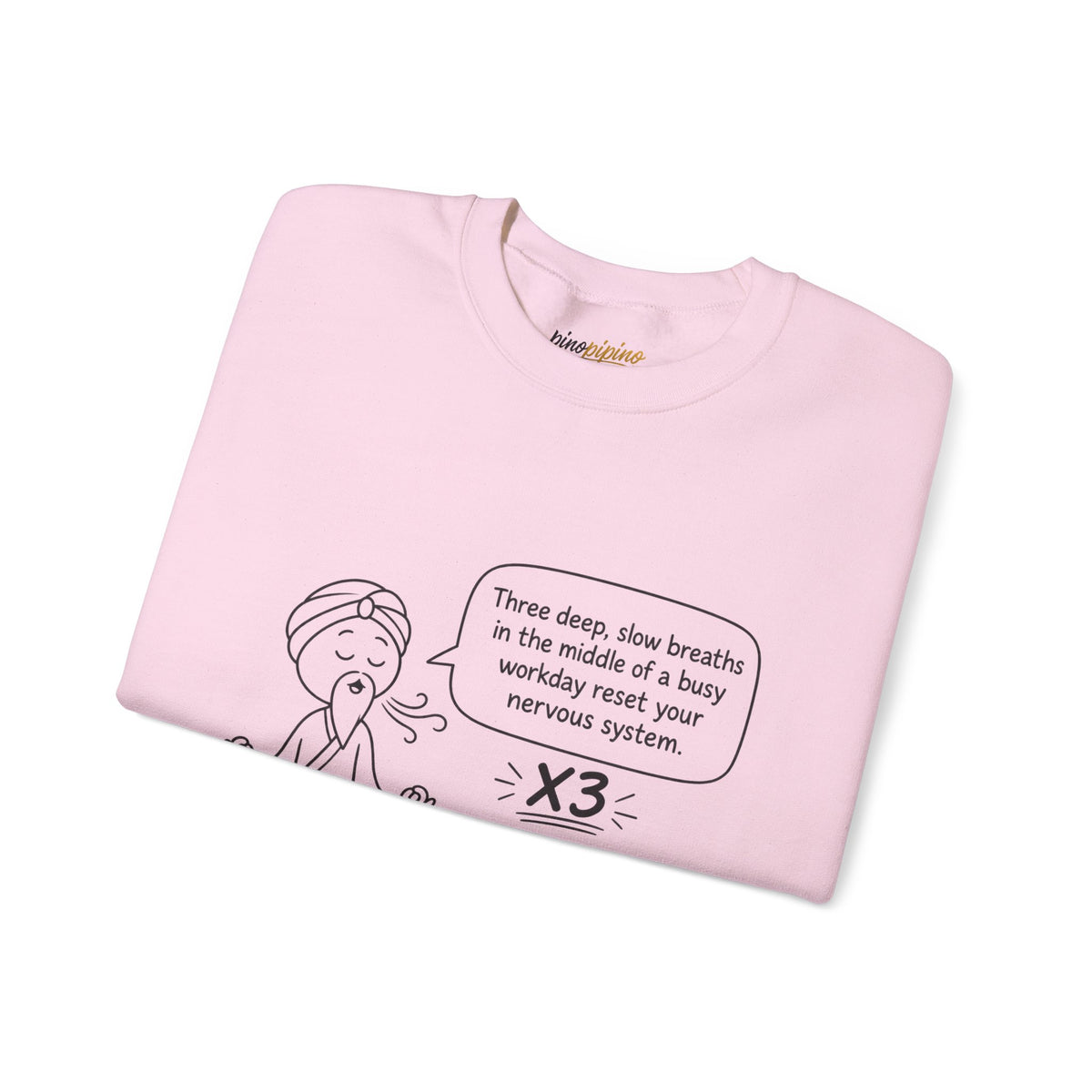 Cute Meditation Cartoon with Breathing Reminder "Three deep, slow breaths...) -Crewneck Sweatshirt