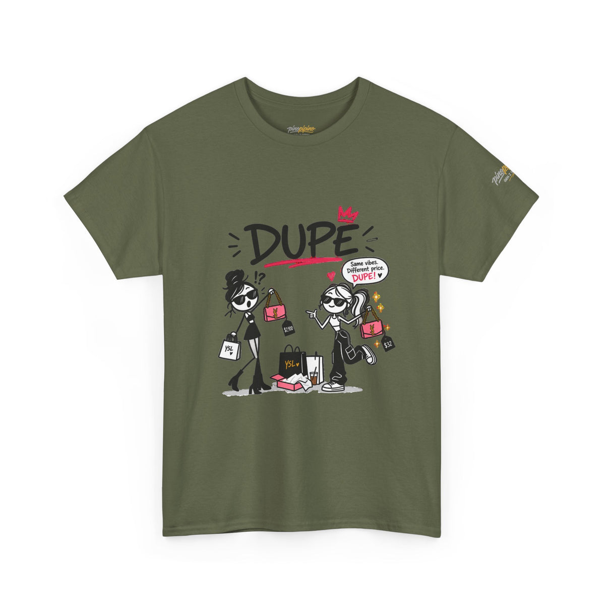"Dupe" Shopping Cartoon Tee — Funny Gen Z Slang