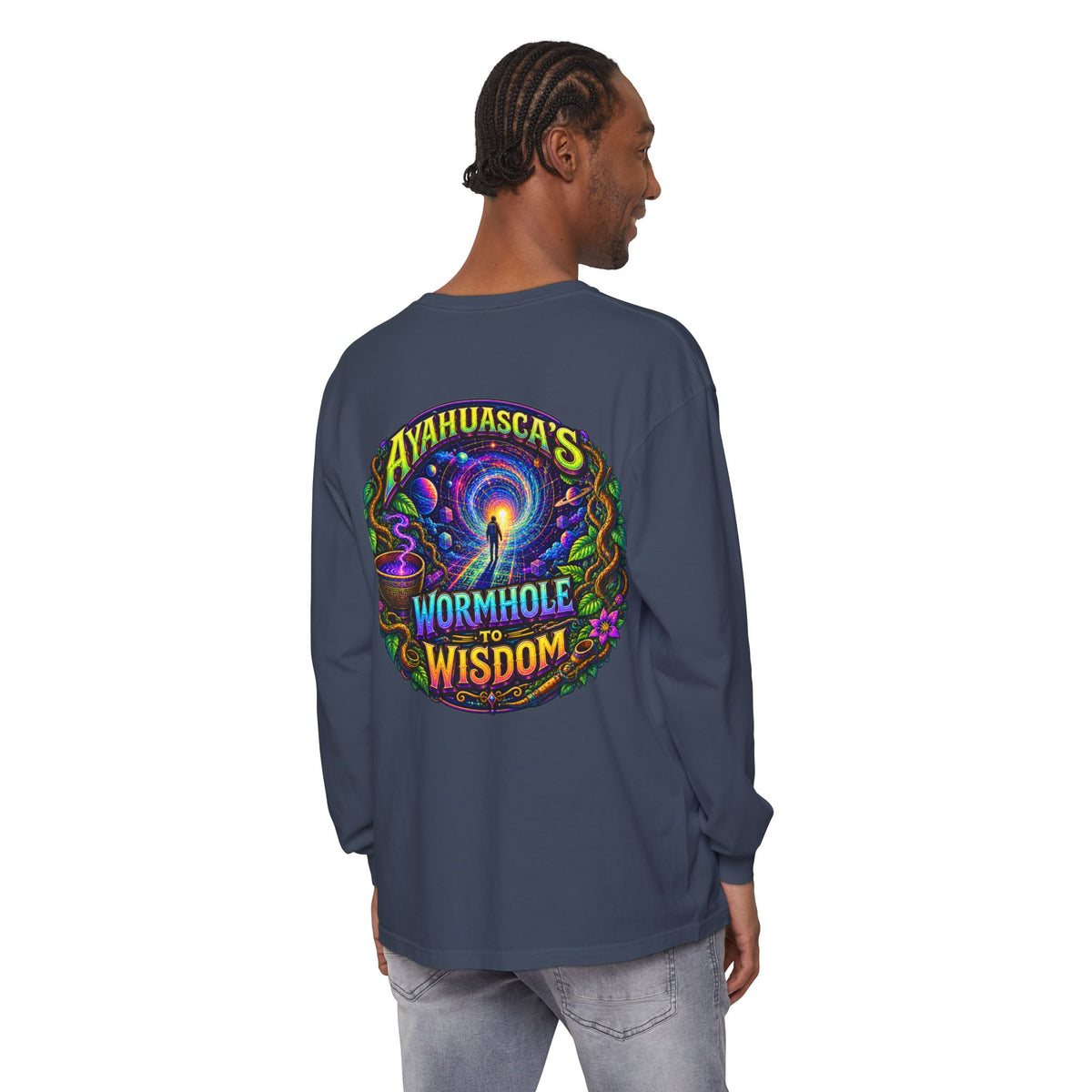 "Ayahuasca’s Wormhole to Wisdom" Psychedelic Long Sleeve Tee