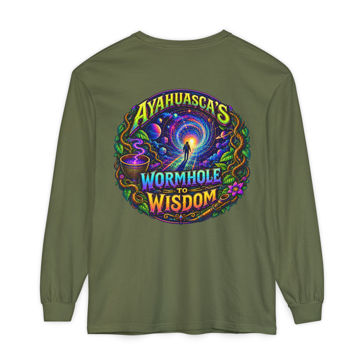 "Ayahuasca’s Wormhole to Wisdom" Psychedelic Long Sleeve Tee