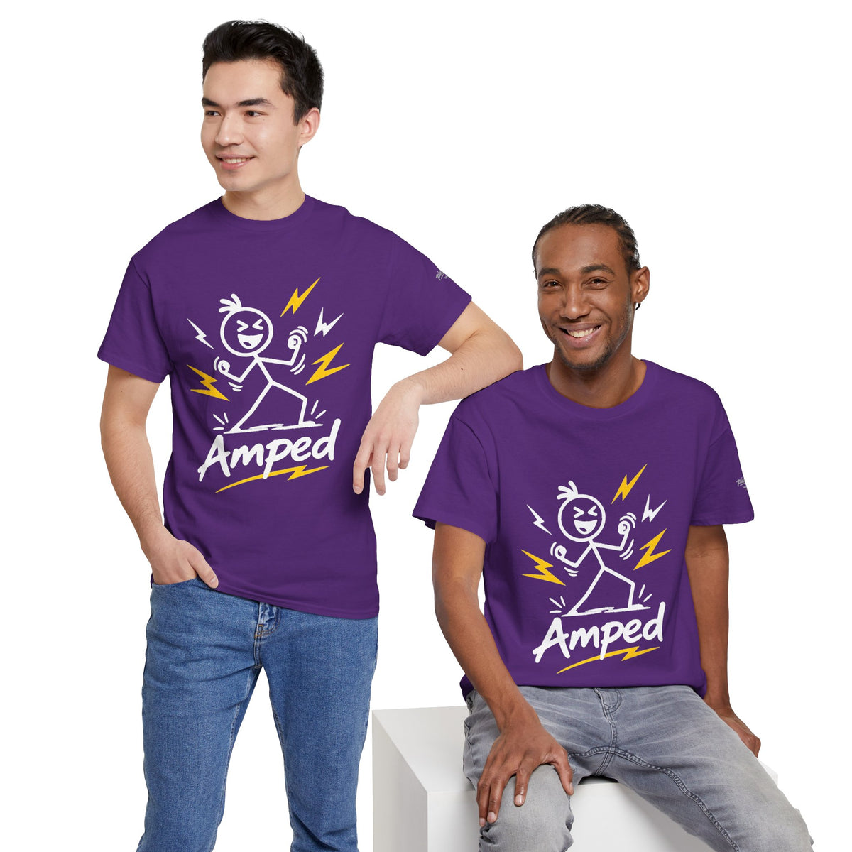 "Amped" Lightning Bolt Tee — Minimal Gen Z Slang Graphic T-Shirt