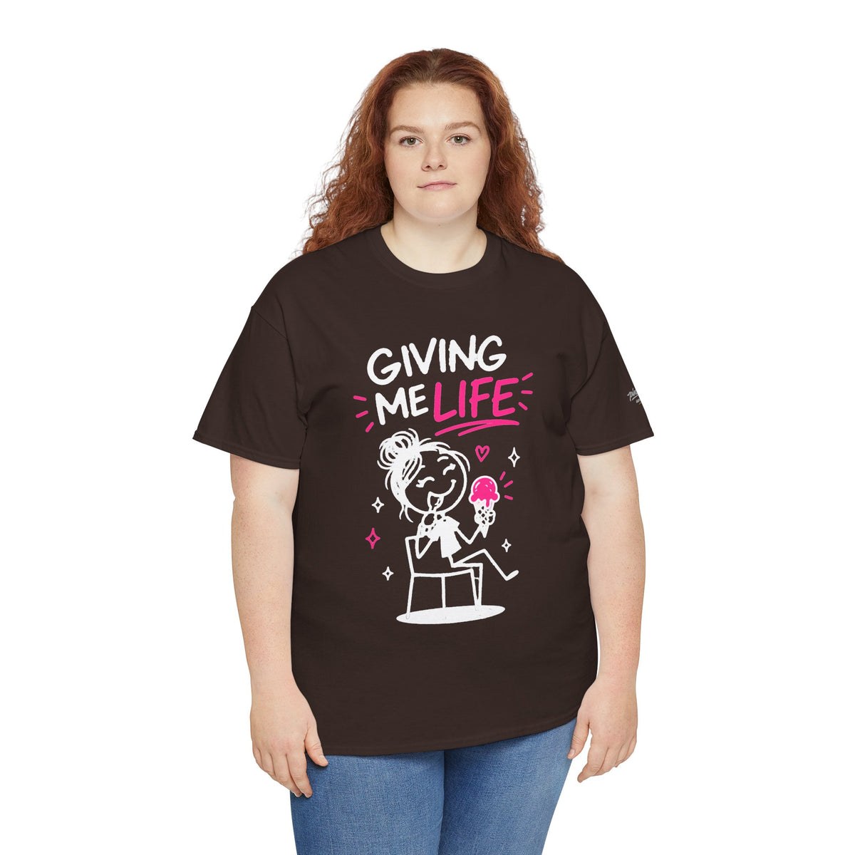 Cute "Giving Me Life" Graphic Sketch Cotton T‑Shirt