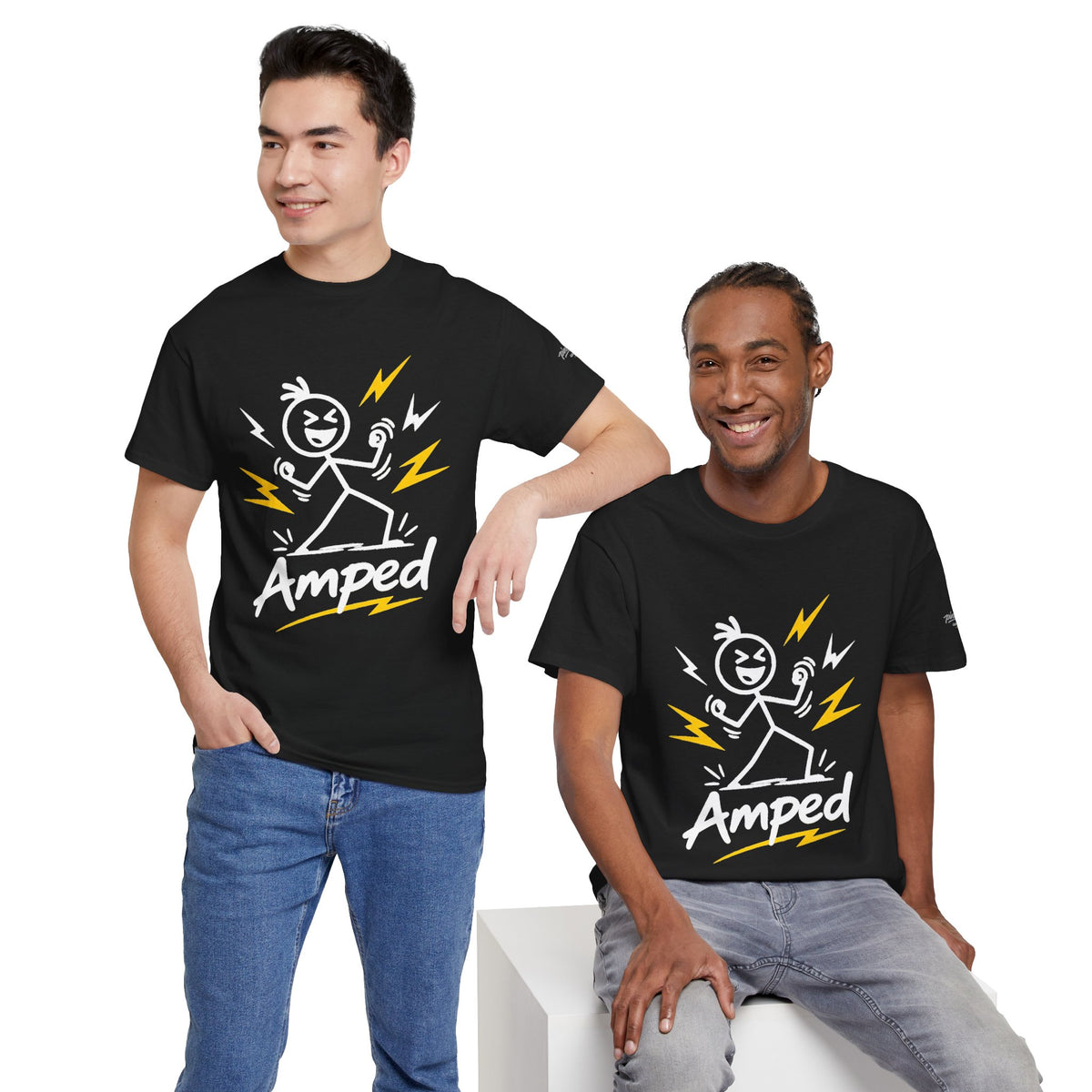 "Amped" Lightning Bolt Tee — Minimal Gen Z Slang Graphic T-Shirt