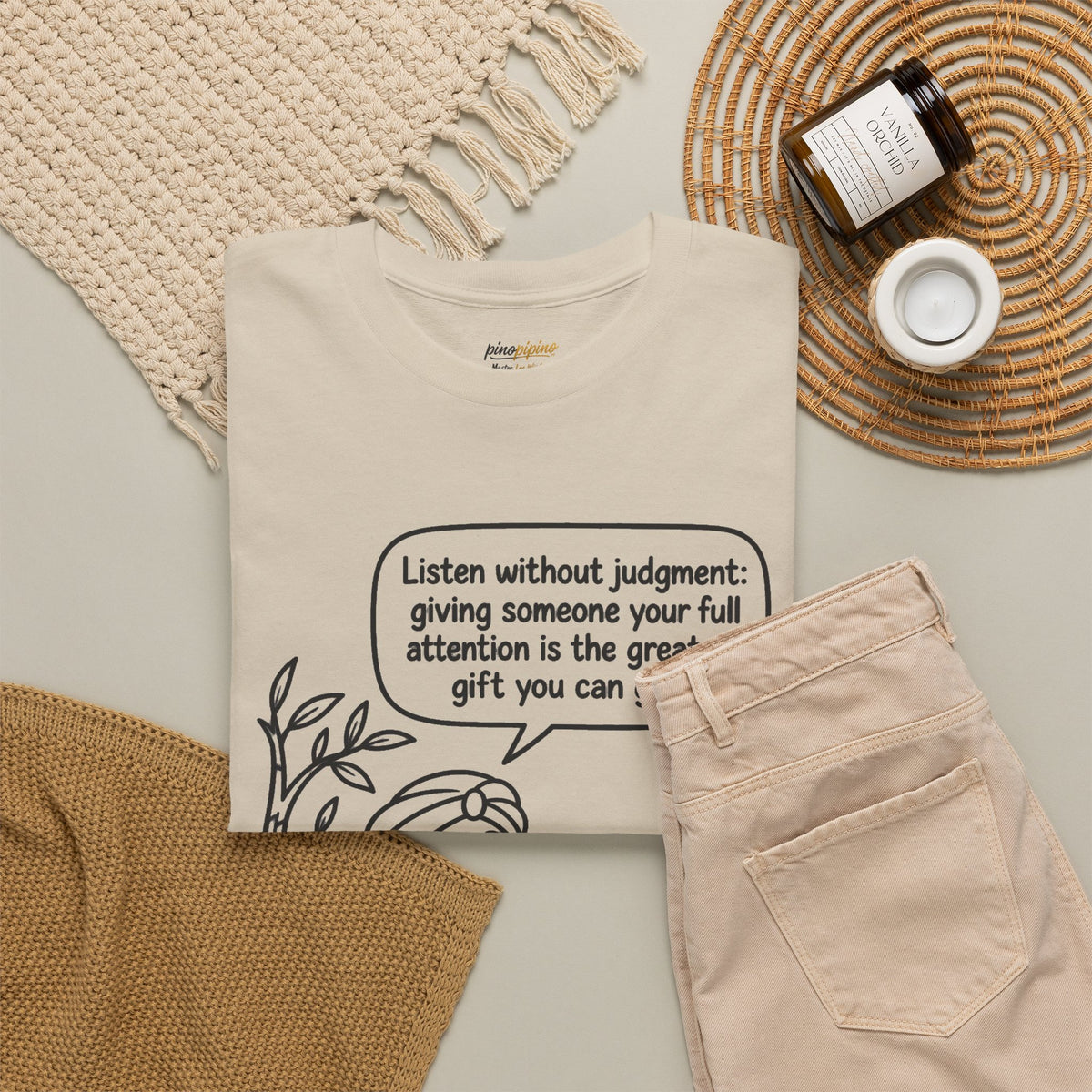 Mindful Listening Tee — "Listen without judgment" Meditation Quote T-Shirt