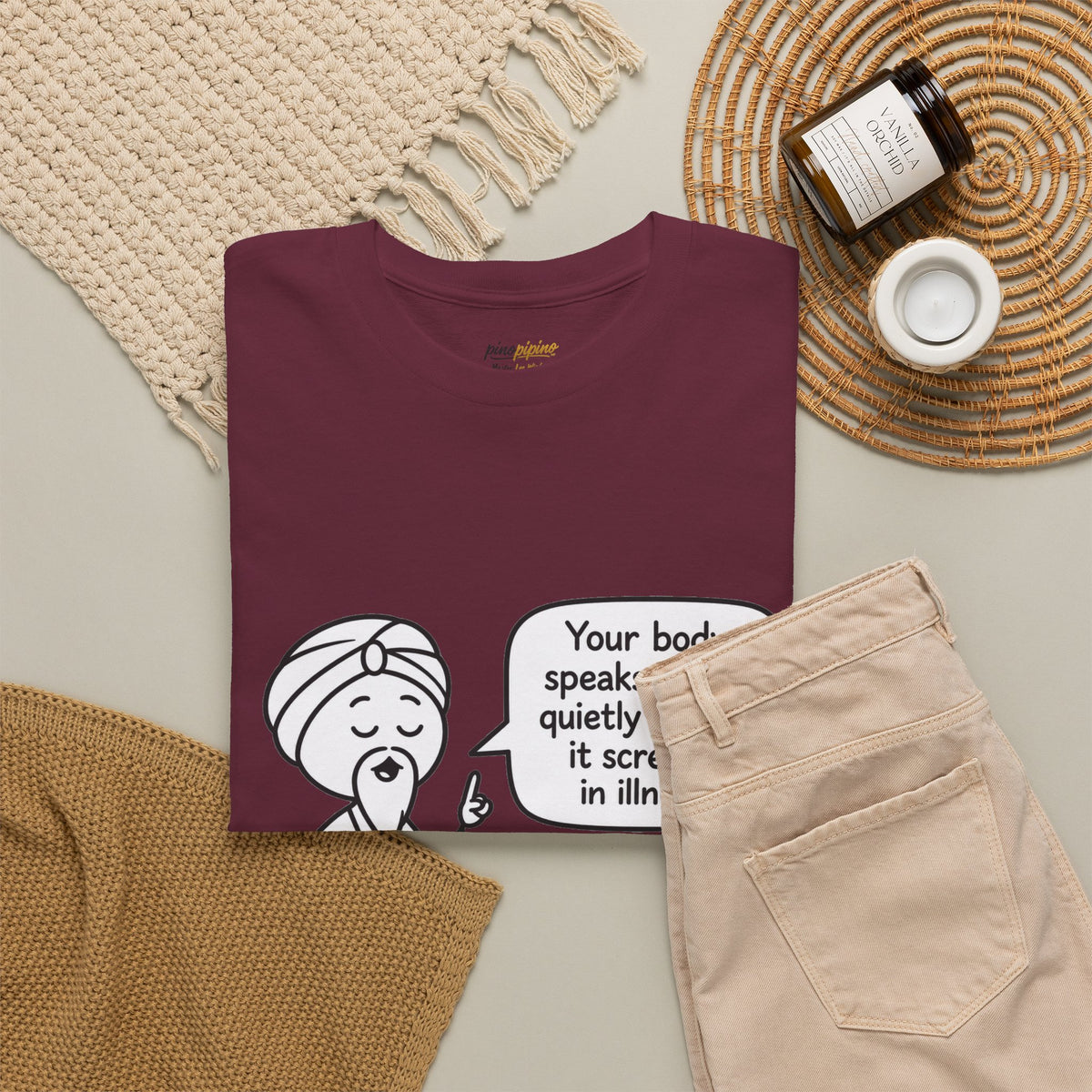 Wellness Tee — "Your body speaks to you quietly before it screams in illness" Meditation T-Shirt