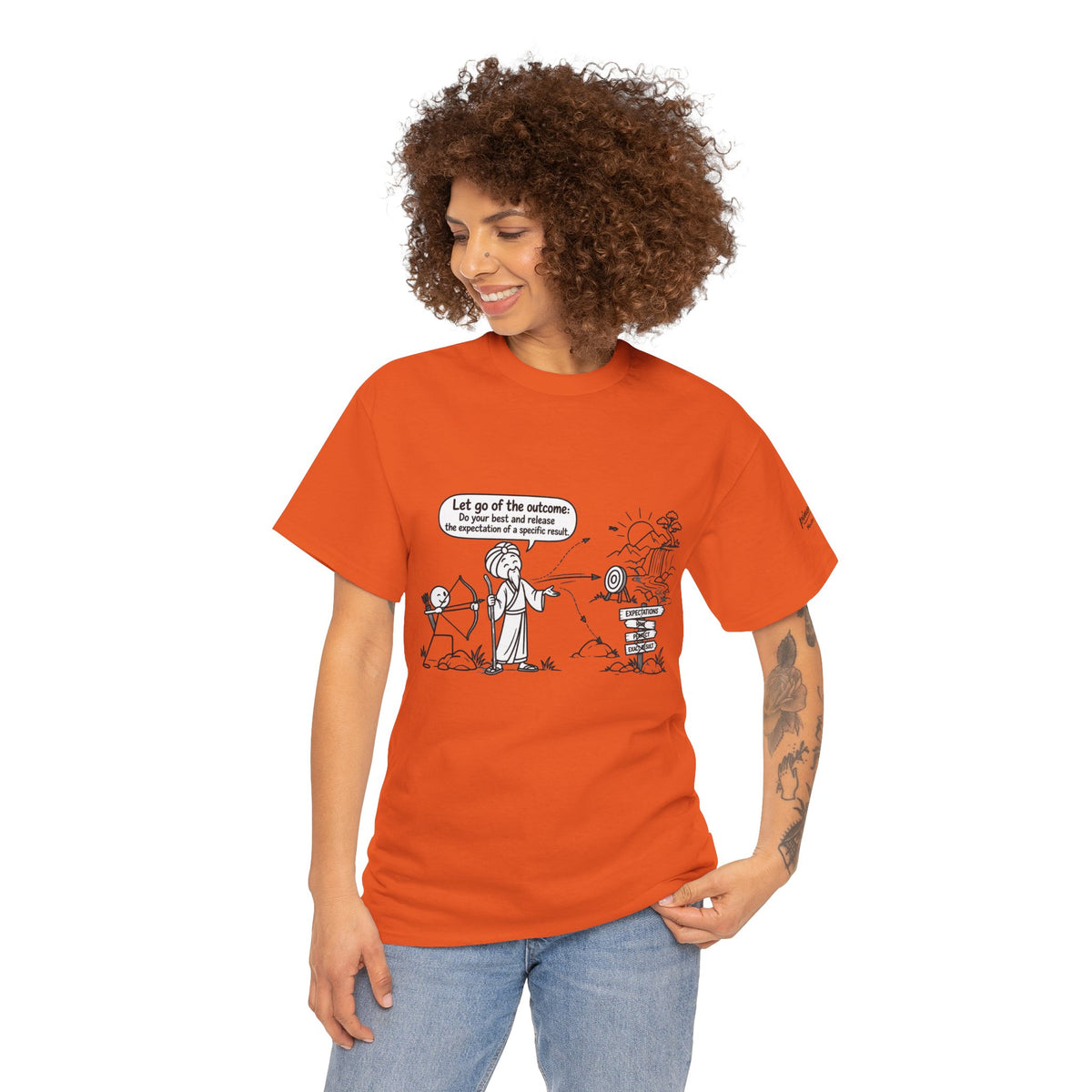 T-Shirt — Cartoon Zen Comic: "Let go of the outcome" Mindfulness Tee