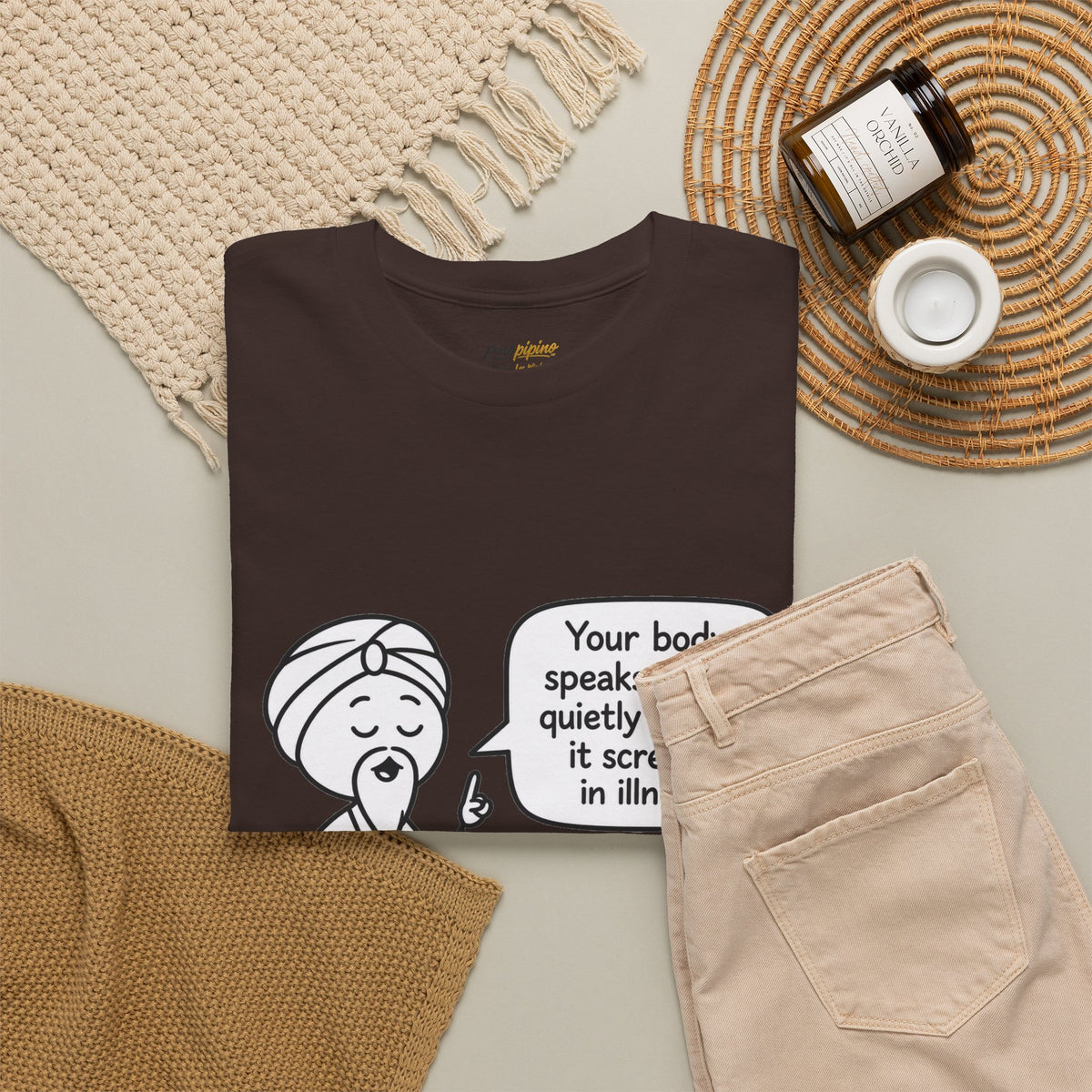 Wellness Tee — "Your body speaks to you quietly before it screams in illness" Meditation T-Shirt