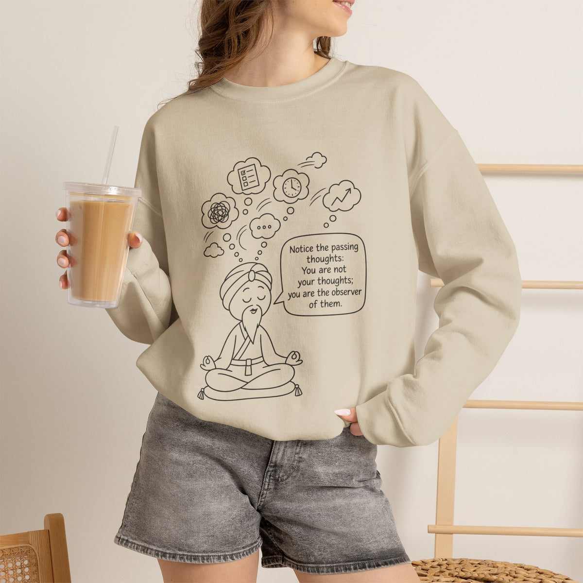 "Notice the passing thoughts" Mindfulness Design - Meditation Guru Crewneck Sweatshirt